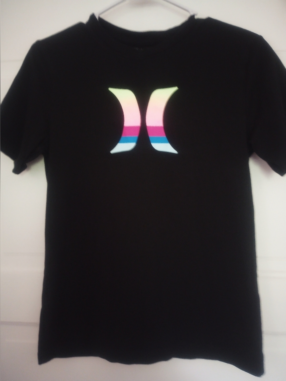 Hurley Black Tee with Pastel Rainbow Logo